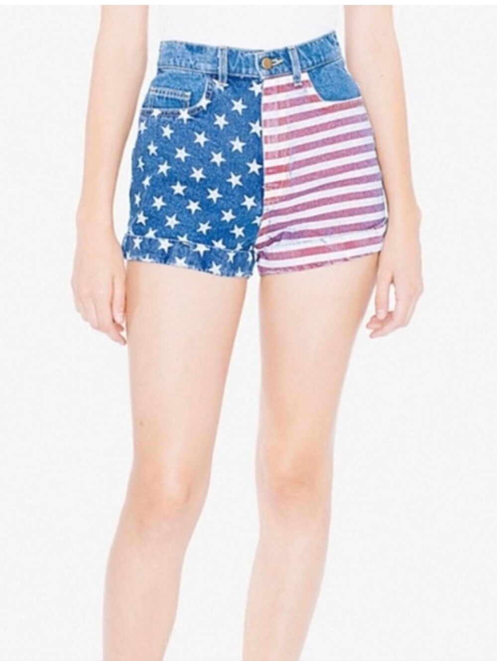 American Apparel Star & Stripe Denim Shorts - Blue & Red